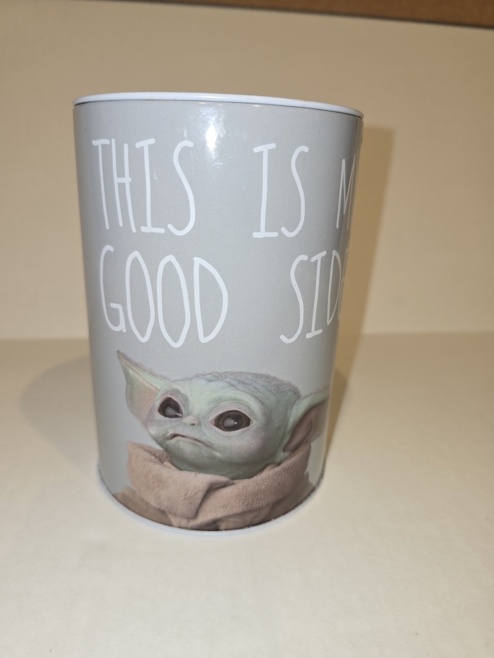Mandolorian Grogu The Child 'This Is My Good Side' Grey Coin Bank